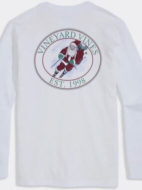 NWT Vineyard Vines Boys SANTA Ski Long-Sleeve Pocket Tee- White Cap - Size 7